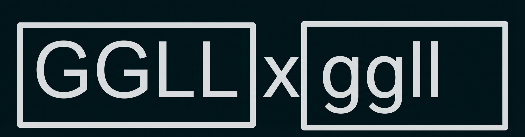 Zwei rechteckige Felder mit den Texten GGLL und ggll, verbunden durch ein kleines x.